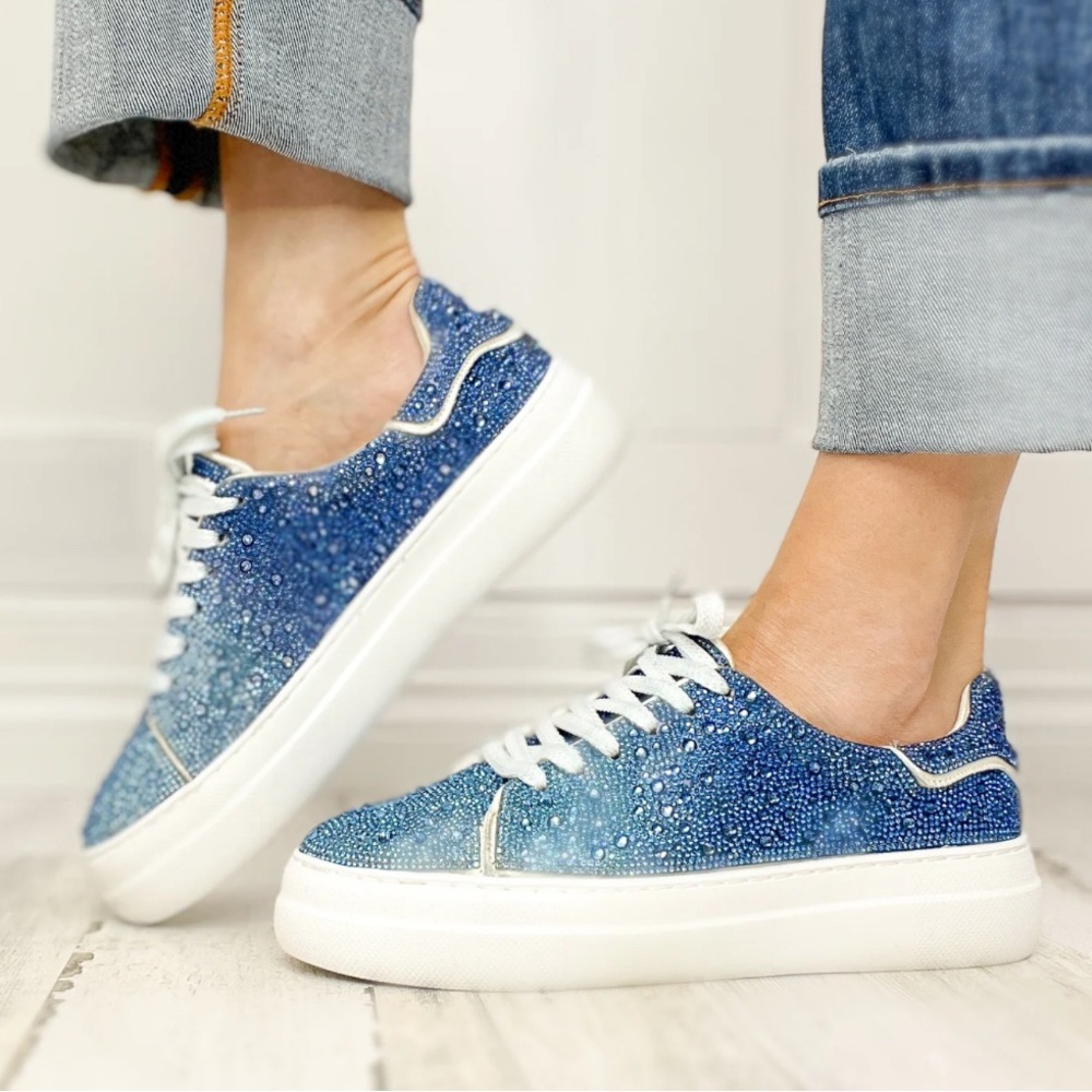 NEW CORKYS FOOTWEAR women's bedazzled sneakers in ombre blue